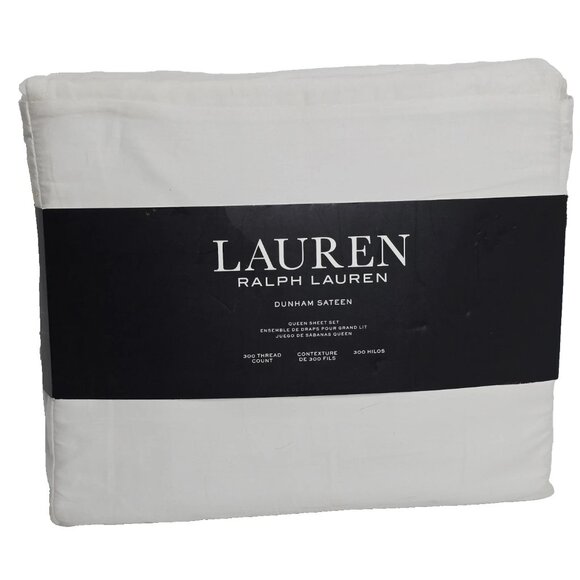 Lauren Ralph Lauren Queen Sheet Set White Cotton Dunham Sateen 300TC NEW - Picture 1 of 8
